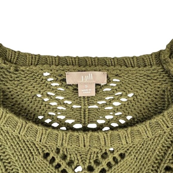 J Jill Women's Sweater Small Cable Knit Tunic Olive Green Pointelle Knit - Picture 3 of 8